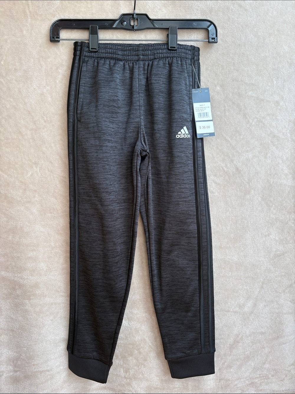 Adidas Boys Dark Gray Heather Joggers with black Side Stripes
